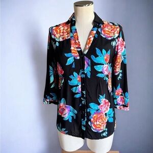 MAEVE Blouse Sz 2 Anthropologie Woodland Walk Floral Black Boho Button Down Chic